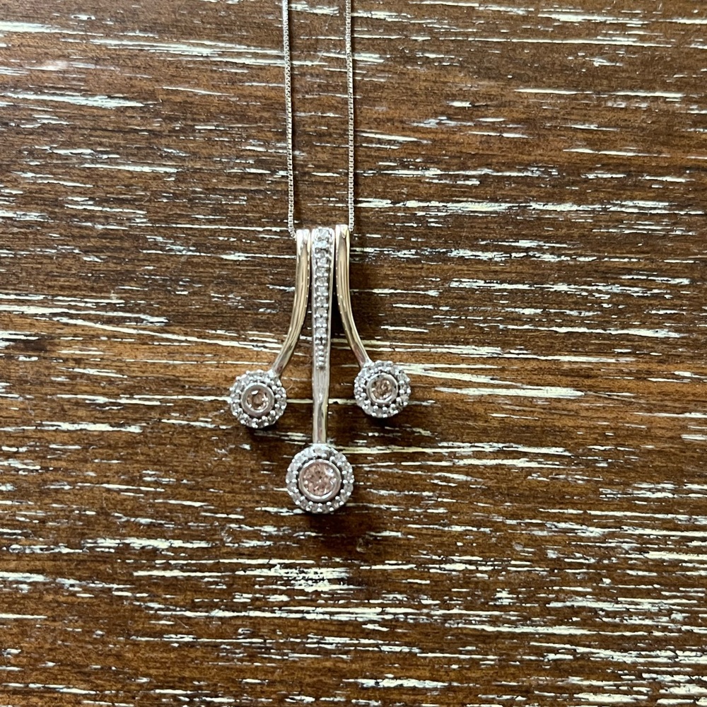 Diamond Necklace, 14kt white gold with Champagne and White Diamonds 18” Chain
